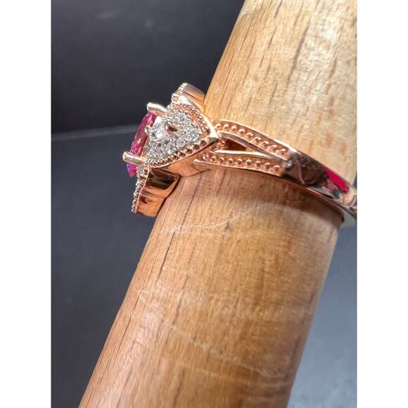 NEW Pink Moissanite lotus ring in rose gold vermeil 925 size 6 - Picture 10 of 12